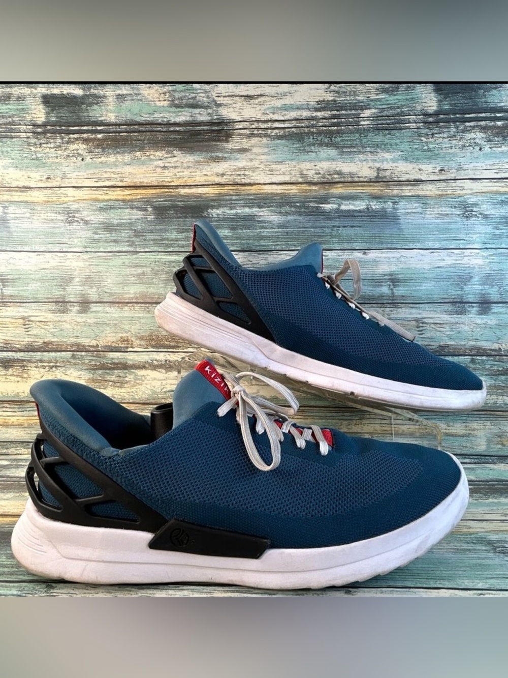 Kizik Athens Hands Free Sneakers Mens 12 Blue Knit Lace Up Slip On Athletic Shoe